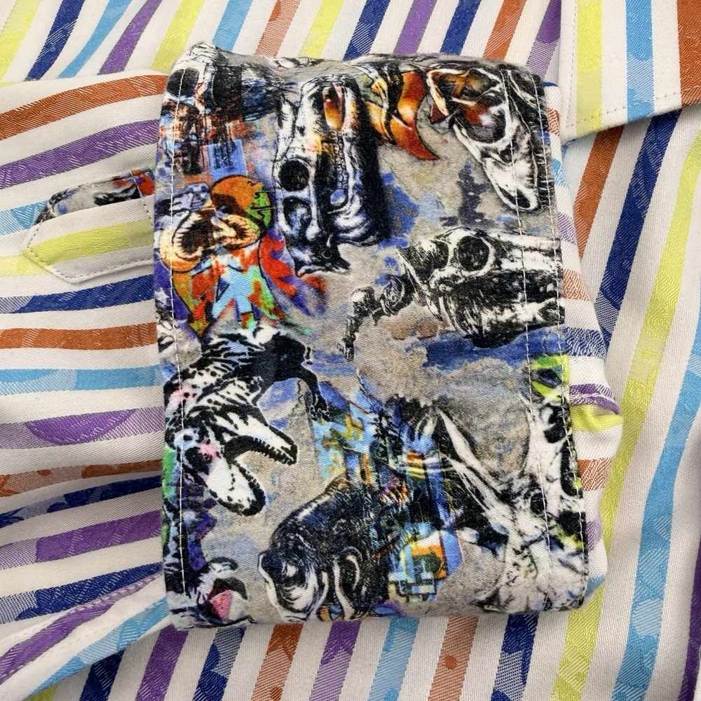 Robert Graham L/S‎ Colorful Stripes Paisley Shirt Men's 3XL Dinosaur Flip Cuff - Picture 4 of 7